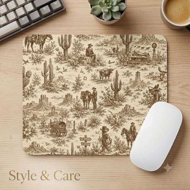Vintage Western Desert Toile Nahtloses Muster Mousepad (Vintage Western Desert Toile Seamless Pattern Mouse Pad)