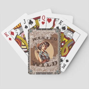 Vintage Western Gesucht und Wilde Cowgirl Spielkarten