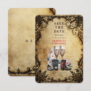 Vintage Western Gothic Cowboy-Stiefel & Champagner Save The Date