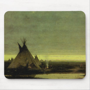 Vintage Western, Indian Camp at Dawn von Tavernier Mousepad