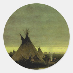 Vintage Western, Indian Camp bei Tagesanbruch von Runder Aufkleber