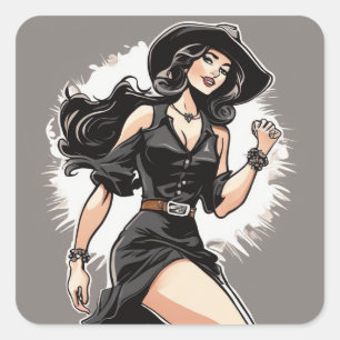 Vintage-Western-LBD-Aufkleber Quadratischer Aufkleber