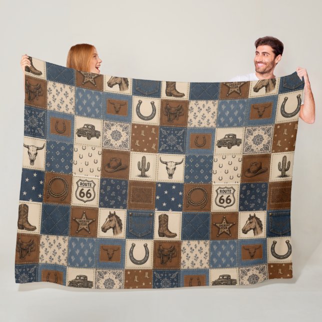 Vintage Western Patchwork Quilt Muster Fleecedecke (Beispiel)