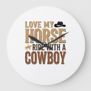 Vintage Western Pferd und Cowboy Zitat Shirt Desig Große Wanduhr