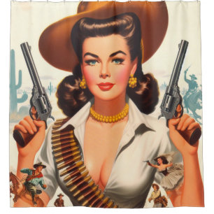 Vintage Western Pin-up-Foto Duschvorhang