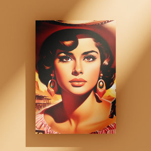 Vintage Western Pin-up Girl Postkarte
