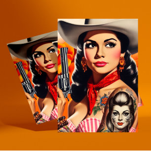 Vintage Western Pin-up Girl Postkarte