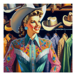 Vintage Western Retro Cowgirl-Shirt Einkaufen Poster