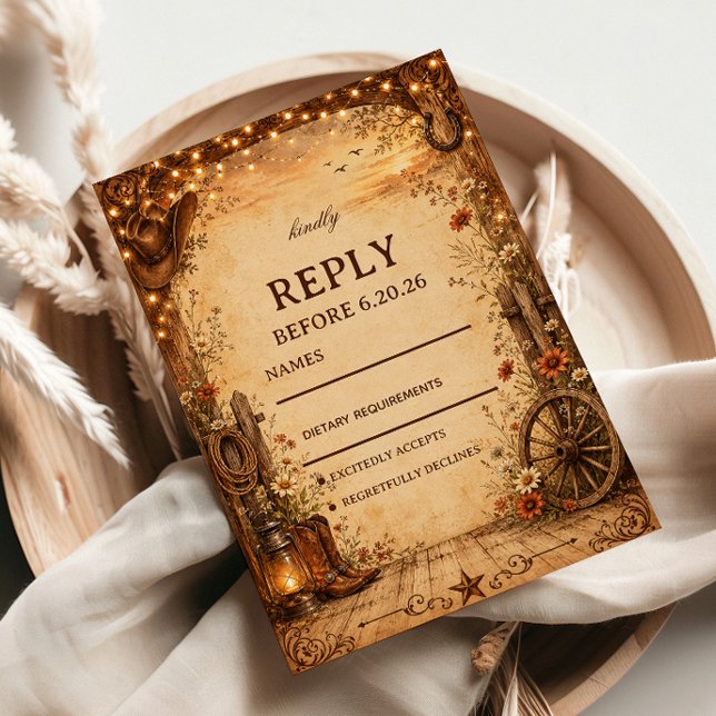 Vintage Western Rustikal RSVP Karte (Von Creator hochgeladen)