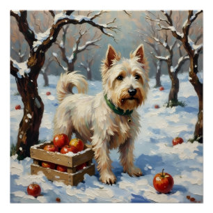 Vintage Westie in schneereicher Winterapfelgarten Poster