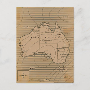 Vintage Wetterkarte Australiens Einladungspostkarte