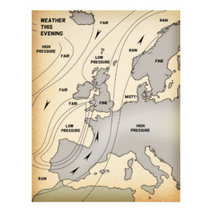 Vintage-Wetterkarte der Britischen Inseln und Euro Fotodruck