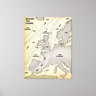 Vintage-Wetterkarte der Britischen Inseln und Euro Leinwanddruck