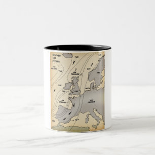 Vintage-Wetterkarte der Britischen Inseln und Euro Zweifarbige Tasse