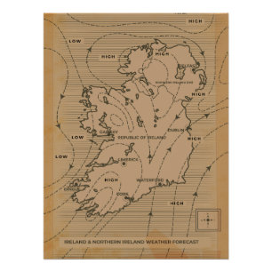 Vintage Wetterkarte für Irland und Nordirland Poster