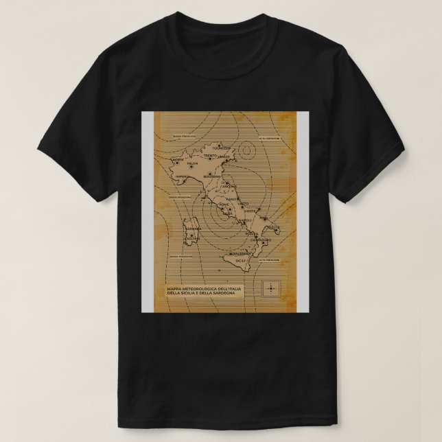 Vintage Wetterkarte Italiens T-Shirt (Design vorne)
