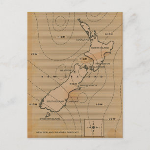 Vintage Wetterkarte Neuseelands Einladungspostkarte