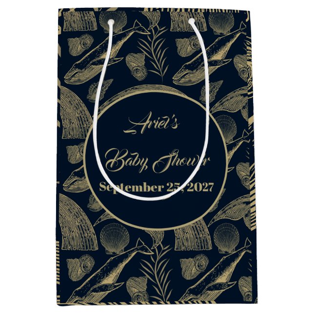 Vintage Whale Blue Baby Dusche Mittlere Geschenktüte (Vorderseite)