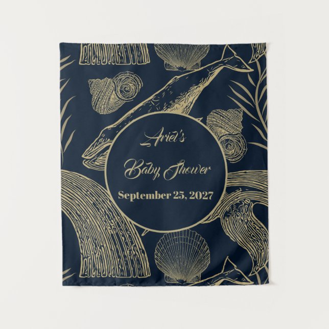 Vintage Whale Blue Baby Dusche Wandteppich (Vorderseite)