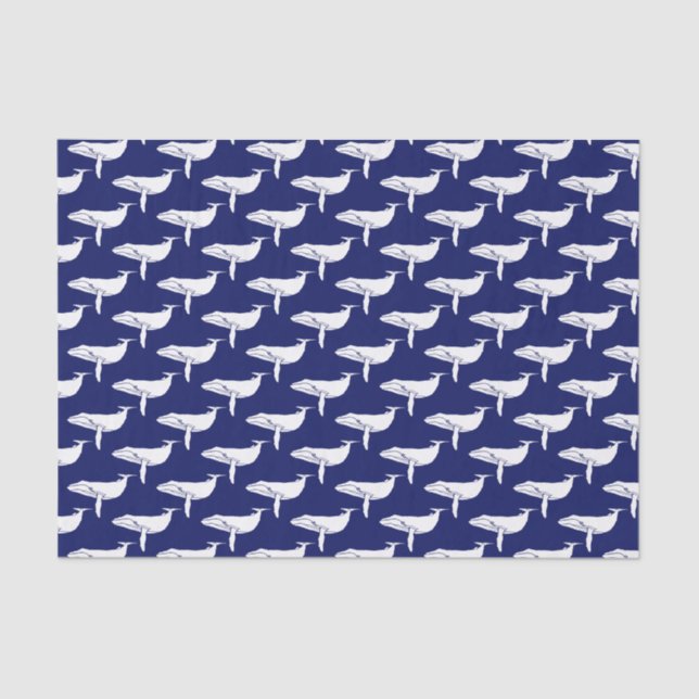 Vintage Whale-Silhouette Zeichnend White Blue Seidenpapier (Vorderseite)
