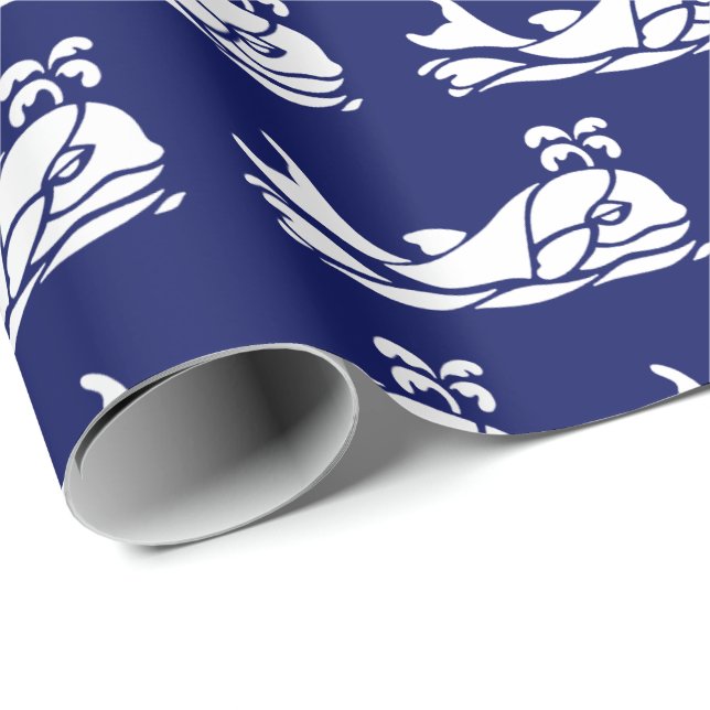 Vintage Whale-Spout-Silhouette Zeichne White Blue Geschenkpapier (Rolleneckpunkt)
