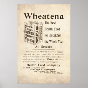 Vintage Wheatena Health Food Ad from 1899 Poster