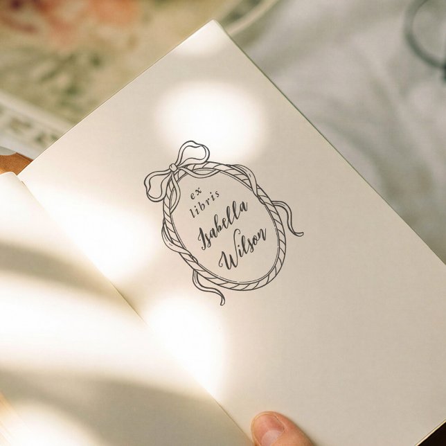 Vintage Whimsical Bow Calligraphy Ex Libris Book Permastempel (Von Creator hochgeladen)