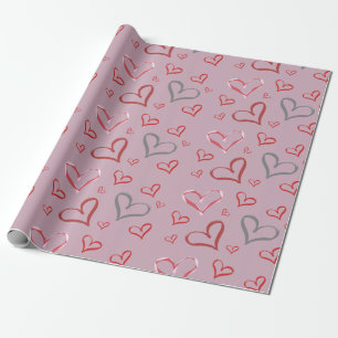 Vintage whimsical farbige Herzen Zeichnung Geschenkpapier