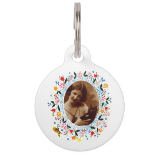 Vintage Whimsical Florales Personalisierbares Katz Haustiermarke