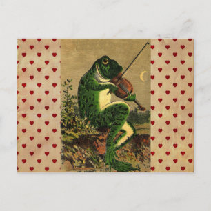 Vintage Whimsical Romantischer Frosch mit Violine Postkarte