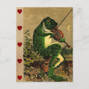 Vintage Whimsical Romantischer Frosch mit Violine Postkarte
