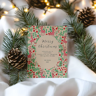 Vintage Whimsical Rosa Rentiere, Weihnachtsmuster Postkarte