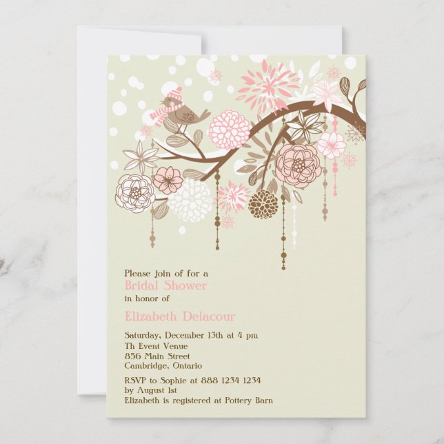 Vintage Whimsical Winter Bridal Dusche Einladung (Vorderseite)