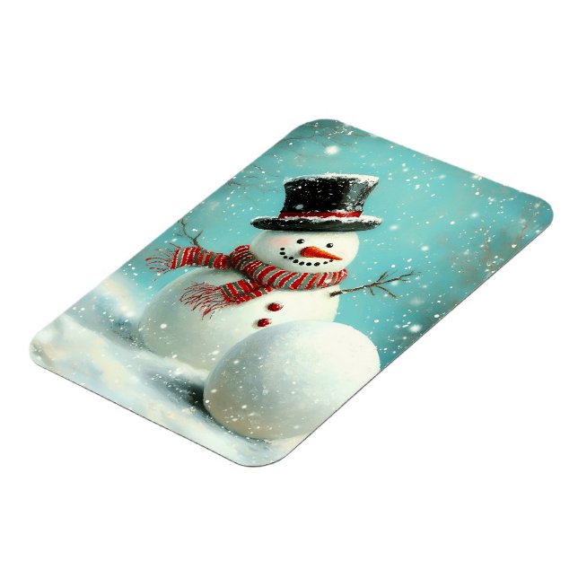 Vintage Whimsical Winter Snowman Joy Magnet (Linke Seite)