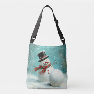 Vintage Whimsical Winter Snowman Joy Tragetaschen Mit Langen Trägern
