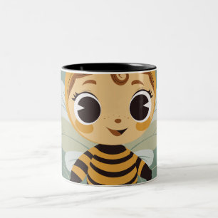 Vintage whimsische Biene Kind Charakter Keramik-Ka Zweifarbige Tasse
