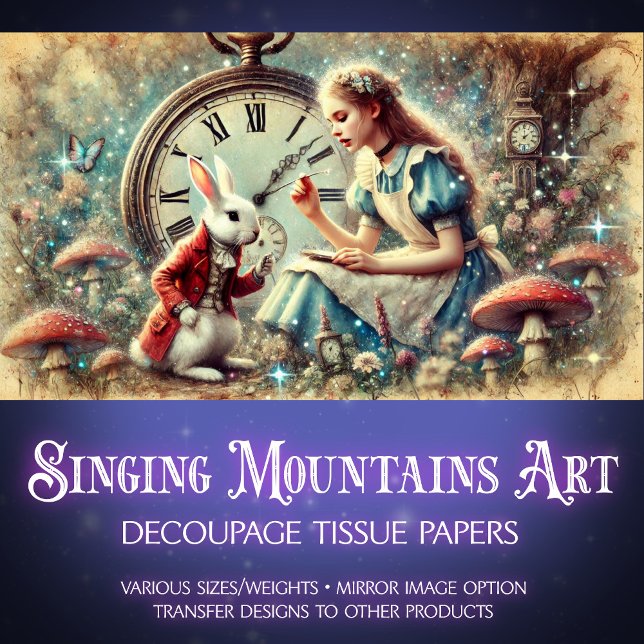 Vintage Whimsischer Fantasie Alice Rabbit Decoupag Seidenpapier (Von Creator hochgeladen)