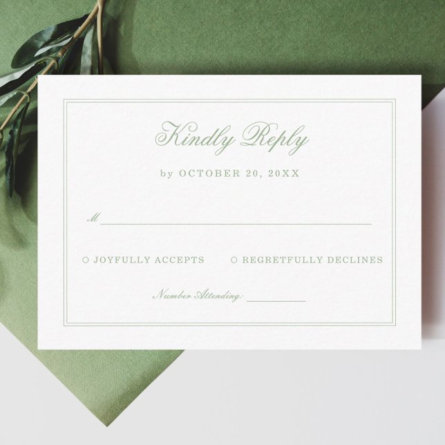 Vintage White and Sage Green Wedding Response Begleitkarte (Von Creator hochgeladen)