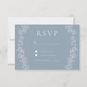 Vintage White Blume Dusty Blue Wreath Wedding RSVP Karte