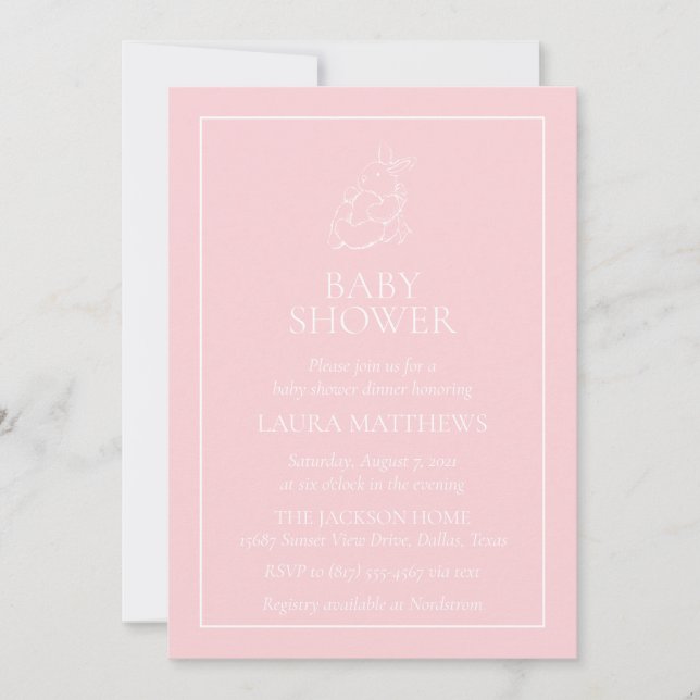 Vintage White Bunny Baby Dusche Einladung (Vorderseite)