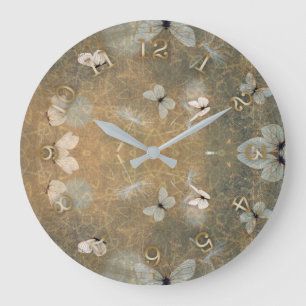 Vintage White Butterflies And Flying Dandelions Große Wanduhr