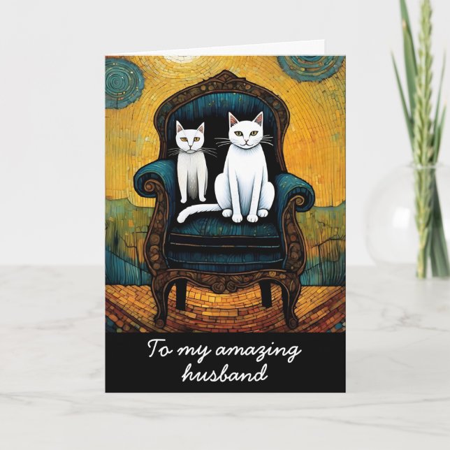 Vintage White Cat Couple Ehefrau Jubiläum Karte (Vorderseite)