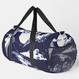 Vintage White Cranes on Dark Navy Blue Duffle Bag