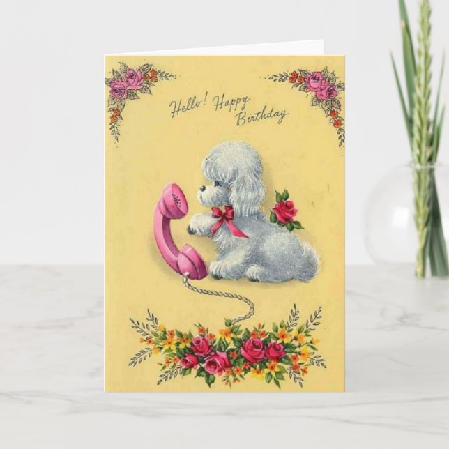 Vintage White Dog On Phone Birthday Card Karte (Vorderseite)