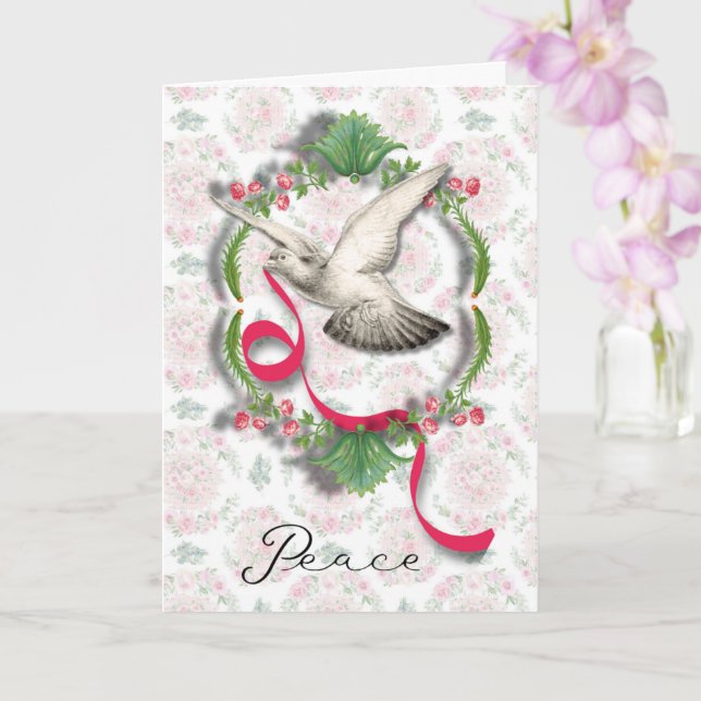 Vintage White Dove with Ribbon Greeting Card Karte (Orchidee)