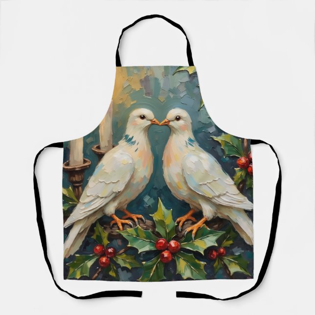 Vintage White Doves and Holly Garland Christmas Schürze (Vorderseite)