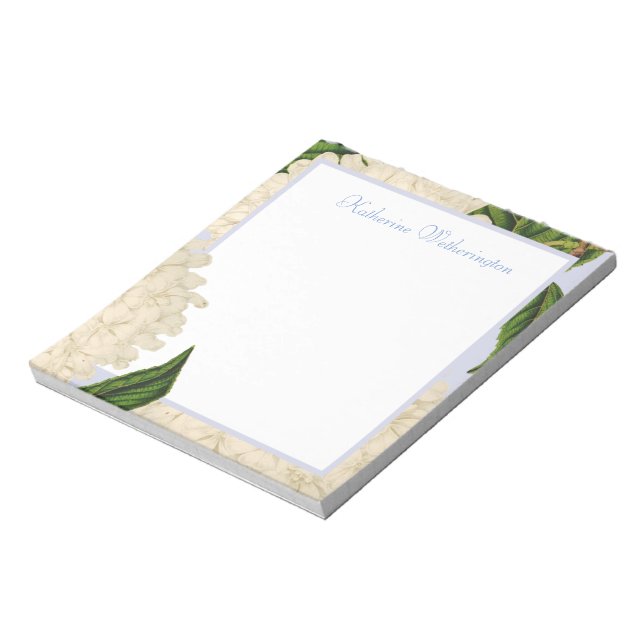 Vintage White Hydrangea Personalisiertes Notizbuch Notizblock (Rotiert)