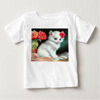 Vintage White Kitten Illustration mit roten Blume