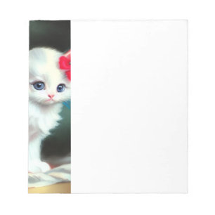 Vintage White Kitten Illustration mit roten Blume Notizblock