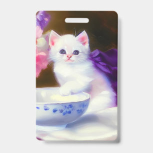Vintage White Kitten mit Lila Band Ausweis